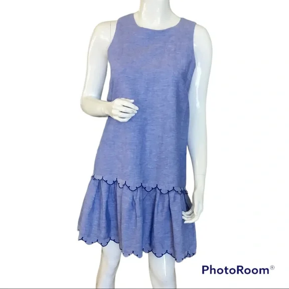 Ann Taylor Flounce Shift Dress Size 4 Blue Chambray Women's